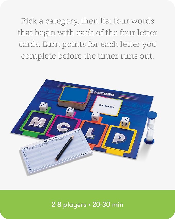 SimplyFun Get 4 and Score - A Communication Game for Kids That Tests Your Memory and Vocabulary Skills! - Educational Learning Game - 2 to 8 Players - for Kids Ages 8 & Up