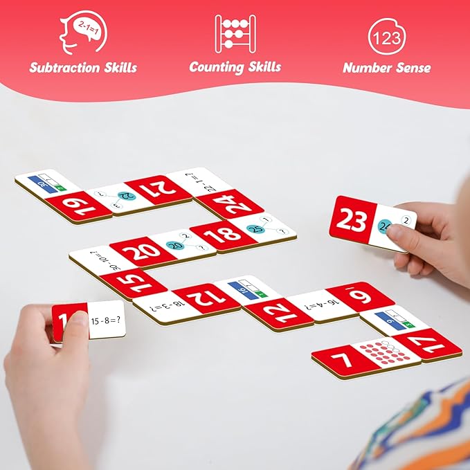 Subtraction Dominoes Set,Math Manipulatives Games for Kids,Counting Toys,Learning Games,Preschool Learning Activities,Homeschool Supplies,Kindergarten Classroom Must Haves,1st 2nd 3rd Grade