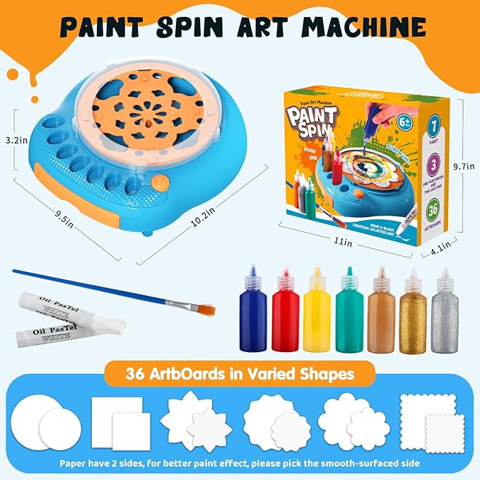 Paint Spin Art Machine Kit for Kids, Arts & Crafts Painting Spinner Toys Kits Sets for Boys & Girls Ages 6 7 8 9 Year Old Blue
