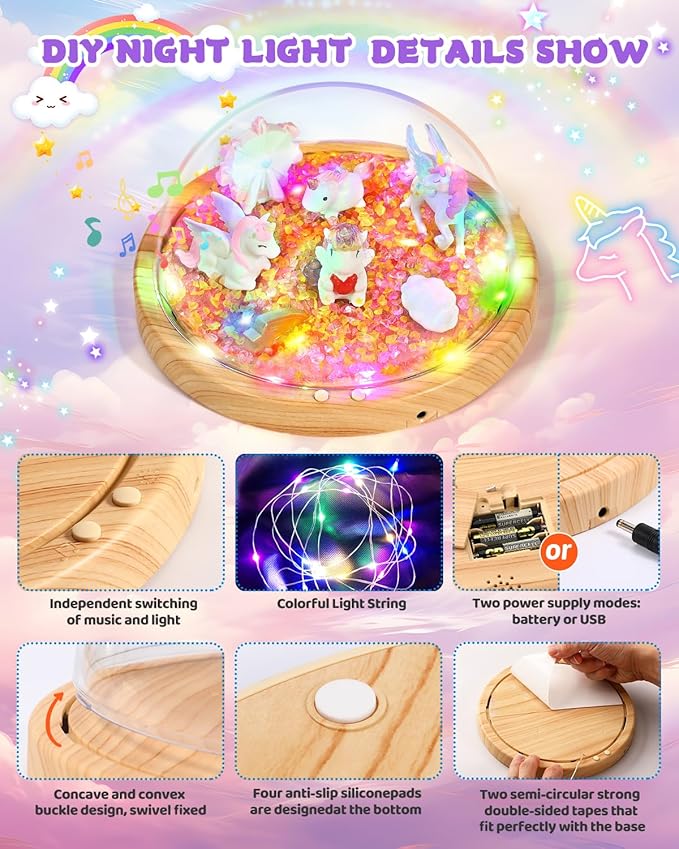 Laclun Unicorn Toys for Girls, Make Your Own Unicorn Night Light with Music,Arts and Crafts for Kids,Gifts for 4 5 6 7 8 9 10 Year Old Girl,Ideal Christmas Gifts Best Toy