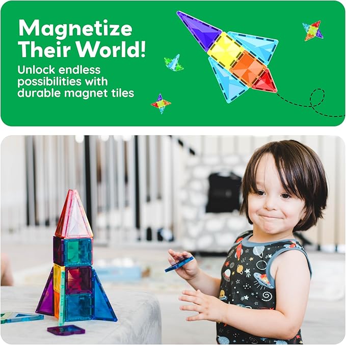 PicassoTiles 80 Pcs Magnetic Building Tiles Magnet Building Block Toys W/Car Diamond Educational Construction Playset Toy for STEM Sensory Gifts Kid Brain Development Stacking Blocks Construction Set