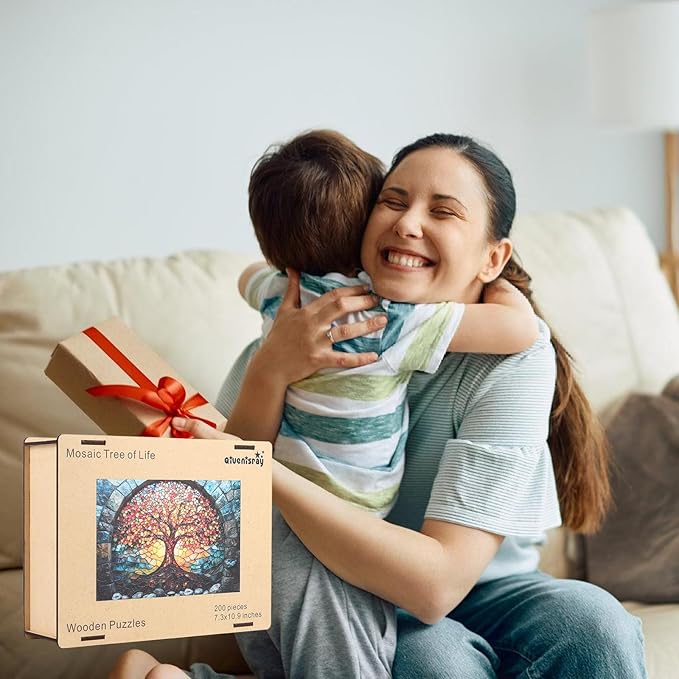Wooden Puzzles for Adults, Mosaic Tree of Life Jigsaw Puzzles 200pcs Unique Shape Adult Puzzles, Irregular Creative Gift for Family Game (10.9 * 7.3 in)