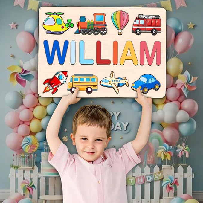 LOVELYPOD Personalized Name Puzzle for Kids, Custom Name Puzzles for Toddlers 1-3 Animal Puzzle, Customized 1st Birthday for Girls & Boys Wooden Toys for Kids, for New Baby - Style 2