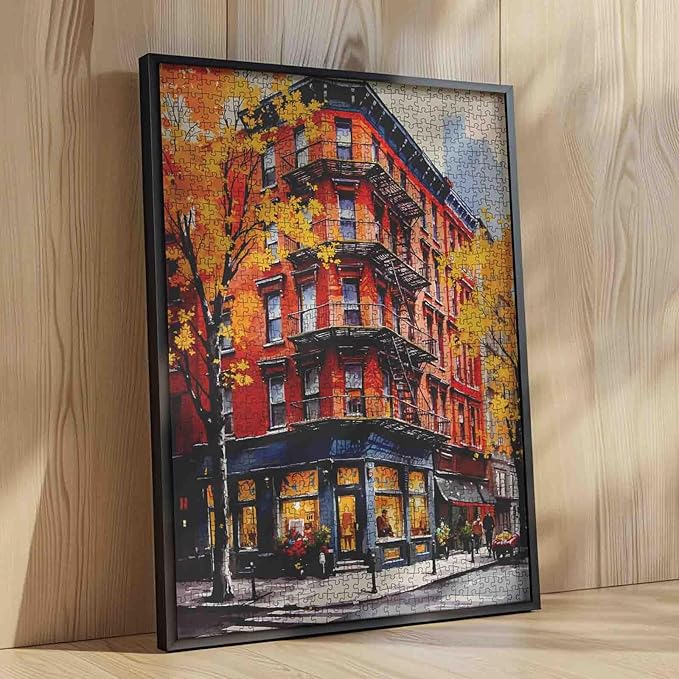 New York City View Jigsaw Puzzle，Fall Red Buildings 1000 Pieces Jigsaw Puzzles for Adults，27 x 20 Inches Puzzles for Families，HD Quality Autumn Street Landscape Photo Puzzle Gift，Game Nights
