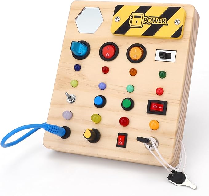 Montessori Busy Board,Montessori Toys for 1-3 Years Old,Baby Sensory Board,Preschool Learning Activities,Wooden Toys for Toddler,Christmas & Birthday Gift for Boys & Girls