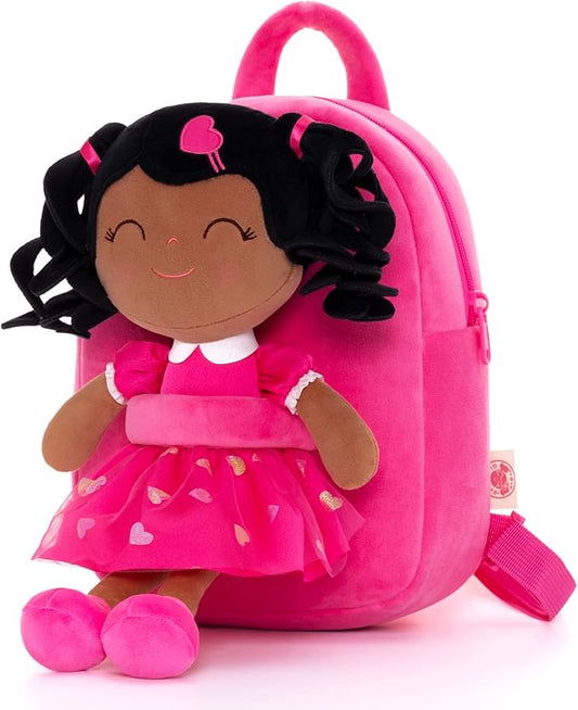 Gloveleya Back to School Gifts for Girls Toddler Backpack Baby Girl Gift Plush Bag Diaper Bag with Spring Girl Doll Curly Hair Girl Toys with Love Rose 9 Inches