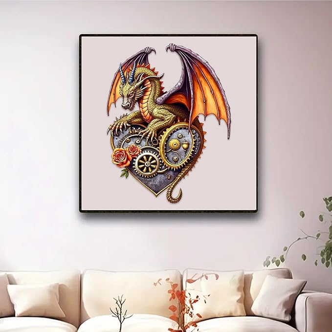 Jigsaw Puzzles,210 Pieces Flying Dragon Wooden Puzzles for Adults, Unique Shaped Plant Puzzles,Brain Teaser Family Flower Puzzle Game (Dragon, Medium)