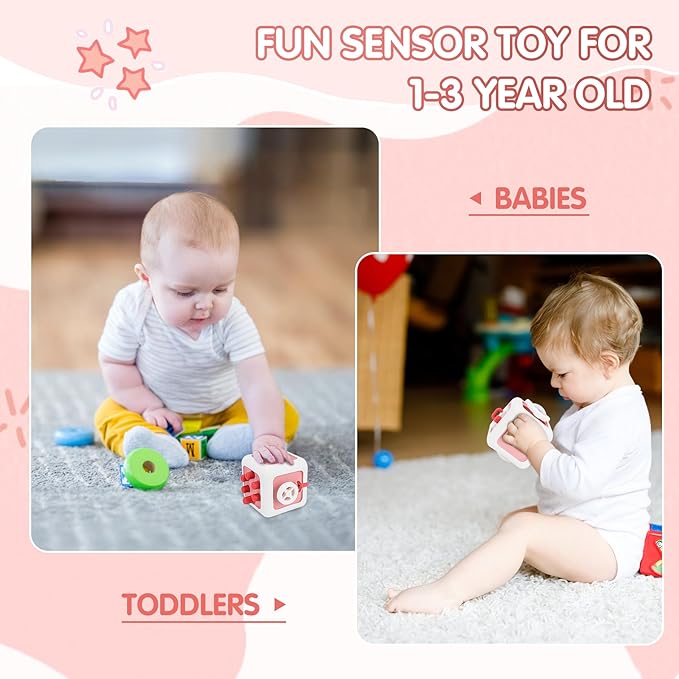 Toys for 1 Year Old Boy Girl, Montessori Busy Board Busy Cube, Travel Toys for Toddlers 1-3, 1 Year Old Girl Boy Gifts, Pink