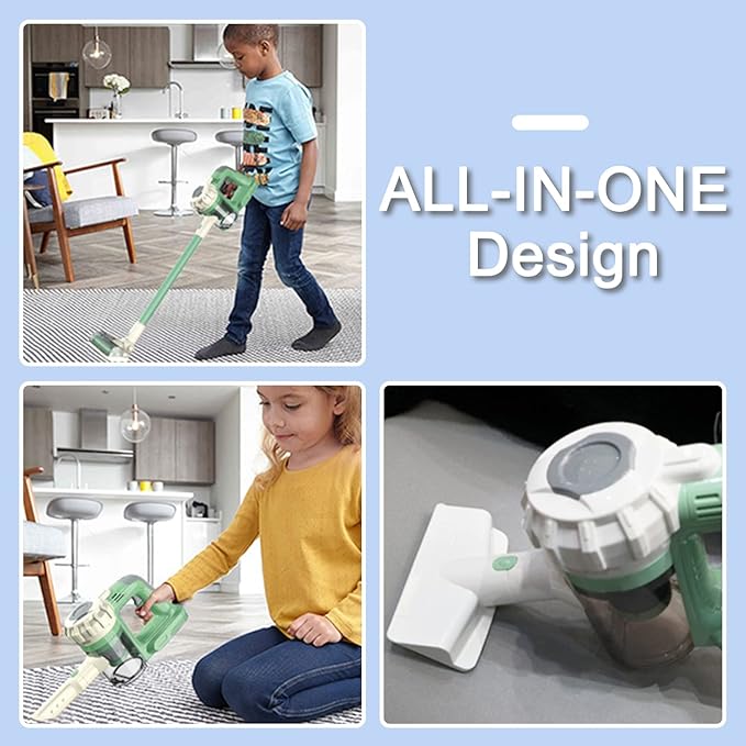 3-in-1 Kids Vacuum That Really Works, Toddler Toy Vacuum Cleaning Set for Children Aged 3+, Fun Kids Working Toy Vacuum Cleaner with Working Suction for Realistic Play (630Green)