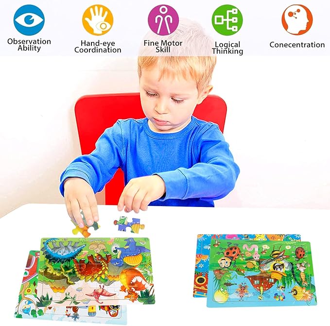 Wooden Jigsaw Puzzles for Kids Ages 3-5 Year Old, 6 Pack 30 Pieces Kids Puzzles Colorful Preschool Educational Learning Toys Present Set for Toddler Children Boys and Girls