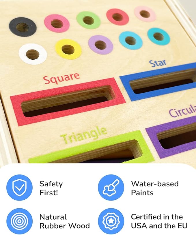 Wooden Sorting Toys Montessori Color & Shape Sorter Preschool Learning Activities Fine Motor Skills Sensory Toys for Toddlers 2-5 Birthday Gifts for Boys and Girls (Colorful-Cube)