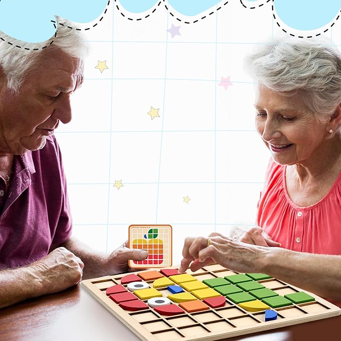 Soulchen 120 Pcs Wooden Matching Puzzle for Elderly Dementia, Colorful Shape Memory Building Blocks, Occupational Therapy Activities for Alzheimers Patients, Senior Care Gift Nursing Home Thanksgiving