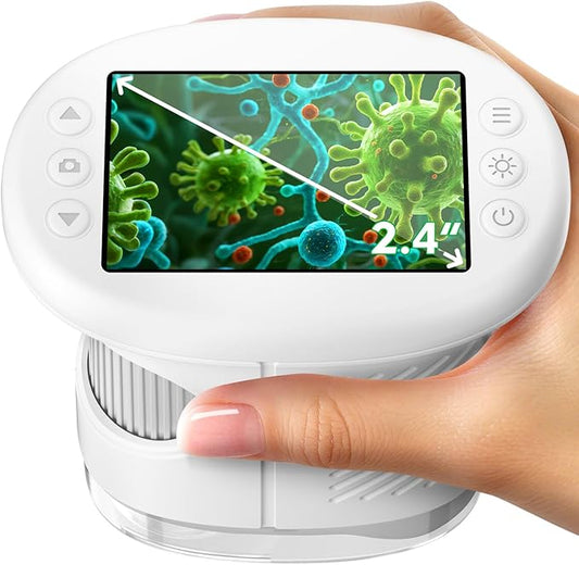 1000X Handheld Microscope for Kids, 4K 2.4" Screen Digital Kids Microscopes with 12 Slides, Portable Edu Toys Gifts for Age 3 4 5 6 7 8 9 10 11 12 Year Old Boys Girls Children Students(White)