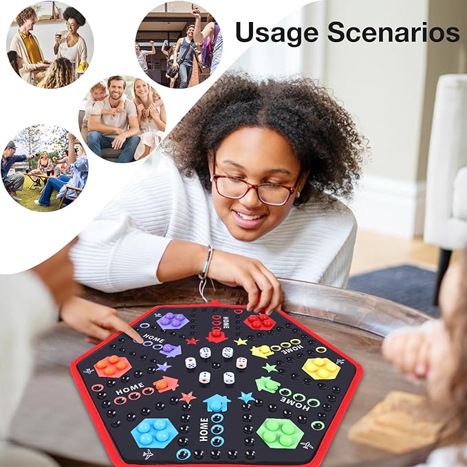 Wahoo Board Game Classic Marble Board Game Fast Track Game Foldable Base for 4 or 6 Players,with 6 Color,30 Marbles,6 Dices for Family Friends Party