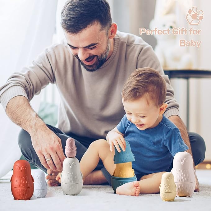 OESSUF Nesting Dolls | Russian Silicone Nesting Dolls for Toddlers | Easter Toys Matryoshka Doll Montessori Educational Toy | Penguin Stacking Nesting Doll Toys | Gift for Kids 3 Years Up