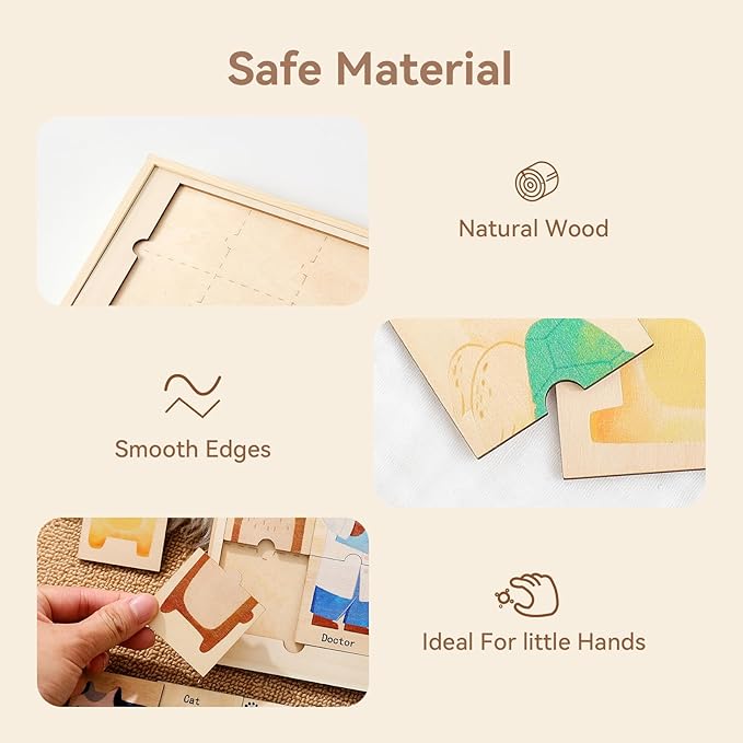 Wooden Animal & Career Jigsaw Puzzle for Toddlers Ages 3-5: Colorful Montessori Matching Puzzle with Chunky Pieces, Developing Fine Motor Skills & Cognitive Awareness