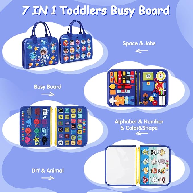 Montessori Busy Board Book Toddler Toys for 3+ Year Old Boy Birthday Gift - Toddler Educational Learning Sensory Activity Toys for Road Airplane Travel