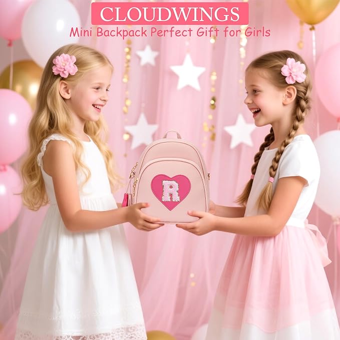 Girls Initial Mini Backpack Gifts for Kid Toddler Little Girl Teen Small Cute Heart Backpack Purse Preschool Kindergarten Bookbag，Pink-R