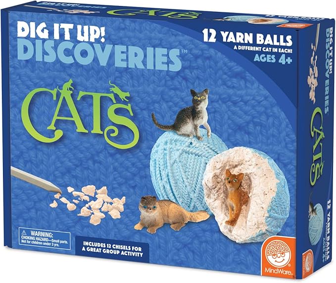 MindWare Dig It Up Discoveries: Cats – Party-Sized 12-Pack of Educational Discovery Digs for Kids with Tools & Fun Facts – Learn All About Cats!