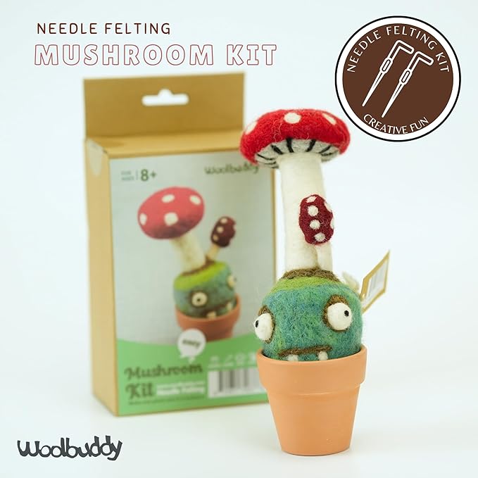 Woolbuddy Needle Felting Kit, Mushroom Monster Craft for Beginner Adults, Includes Supplies and Instructions, Creative Design for Unique DIY Projects