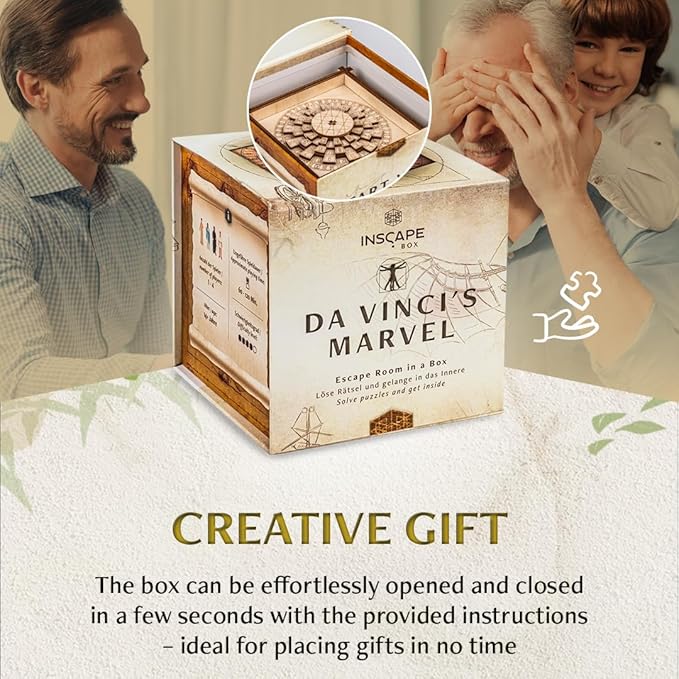 INSCAPE Da Vinci Puzzle Box - Escape Room in A Box for Adults - Cluebox - Mind Puzzles for Adults - Puzzle Boxes with Hidden Compartments - Puzzle Boxes for Adults - Wooden Puzzle Box