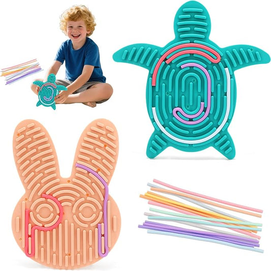 2-Pack Sensory Activity Board for Kids, Double-Sided Fidget Toy with 20 Silicone Strips(Color in ramdon), Montessori-Inspired Fine Motor Skill Toy for Autism, ADHD, Anxiety Relief, Ages 3+