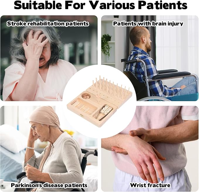 Wooden Pegboard for Finger Dexterity, 36-Hole Wooden Hand Therapy Peg Board with Finger Exercise Tools, Occupational Therapy Toys for Adults to Improve Fine Motor Skills and Hand-Eye Coordination