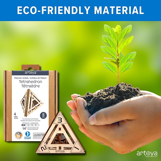 3D Wooden Puzzles for Teens & Adults – Smart Brain Teaser Puzzles, Wood Models, Creative & Educational Fun, Sustainable Materials, Ages 14 and Up Tetrahedron D4.