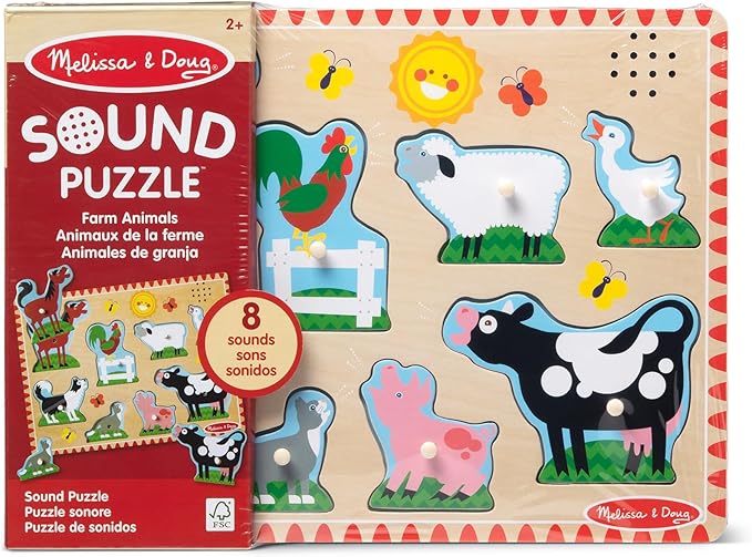 Melissa & Doug Farm Animals Sound Puzzle - Wooden Peg Puzzle with Sound Effects (8 pcs)