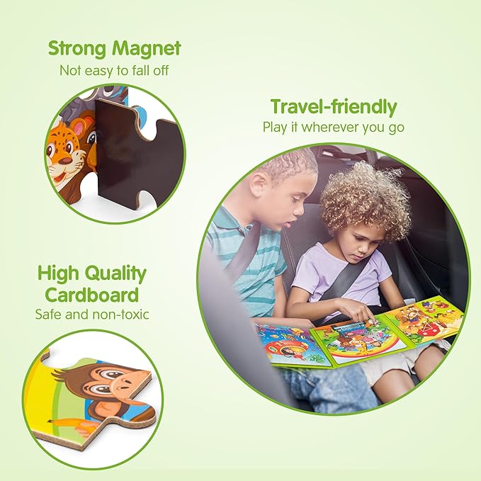 SYNARRY Magnetic Puzzles for Kids Ages 3-5, 20 Pieces Toddler Animal Puzzles, Children Travel Activity Toys Games for 3 4 5 6 Years Old Kids Boys Girls in Car Airplane, Learning Magnet for Road Trip