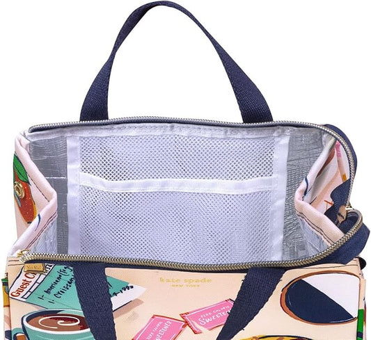 Kate Spade New York Cute Lunch Bag for Women, Large Capacity Lunch Tote, Adult Lunch Box with Silver Thermal Insulated Interior Lining and Storage Pocket, Rise and Shine