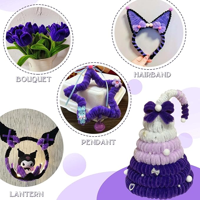 URSDIART (350pcs/Set) Purple Pipe Cleaners and Wiggle Eyes, Solid Color Halloween Chenille Stems Pipe Cleaners Bulk 12 Inch Pipe Cleaners for Crafts DIY Creative,Christmas Decoration Art Supplies