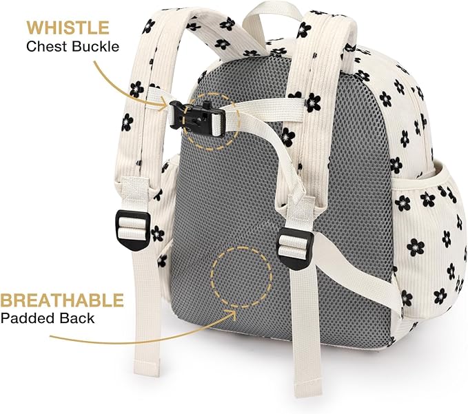 STEAMEDBUN Corduroy Kids Backpack for Girls and Boys 5-8: Girls Backpack for Elementary Kindergarten - 15 inch Cute Backpacks for Kids - Flower