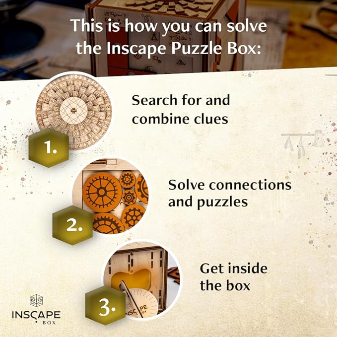 INSCAPE Da Vinci Puzzle Box - Escape Room in A Box for Adults - Cluebox - Mind Puzzles for Adults - Puzzle Boxes with Hidden Compartments - Puzzle Boxes for Adults - Wooden Puzzle Box