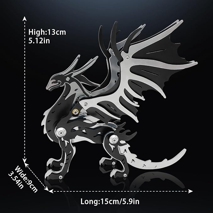 3D Metal Puzzles,3D Metal Puzzle for Adults,Mechanical Model Kit Magic Wing Dragon Black Silver,Steel 3D Puzzles Stainless Steel Ornaments for Adults Home Decor Art Craft Gifts Toys.