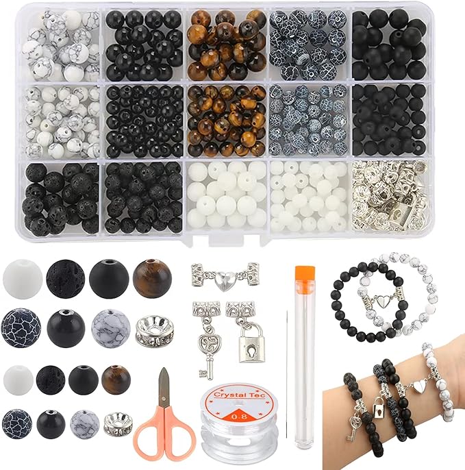 Stone Beads for Jewelry Making, Charm Bracelet Making Kit, 450Pcs Beads for Bracelets Making Kit DIY Magnetic Bracelets for Couples Lovers