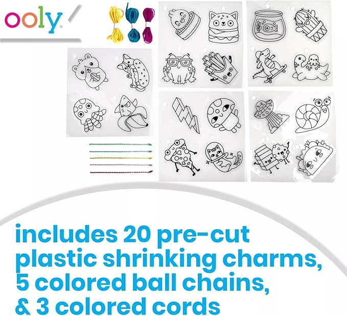 Ooly Shrink-Its 28 PC DIY Shrinking Art Kit That Creates Charms and Tags, Includes 20 Plastic Pre Cut Charms and More, No Mess Art for Kids, DIY Gifts for Kids, Ideal Party Favor - Fun Friends
