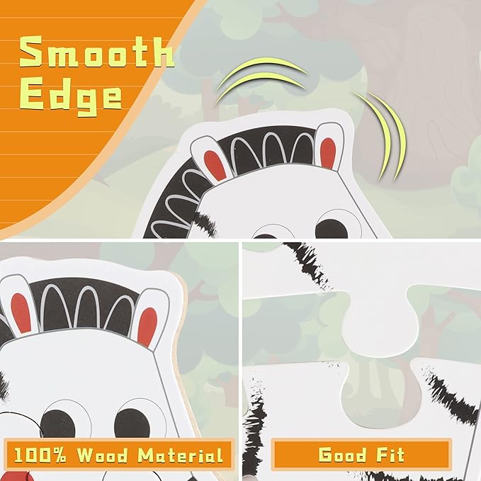 FLYINGSEEDS 6 Packs Wooden Jigsaw Puzzles for Toddlers, Wildlife Animals Shaped Puzzles for Beginners Ages 1-3, Montessori Learning Toys Preschool Educational Activity for Kids Ages 2-5