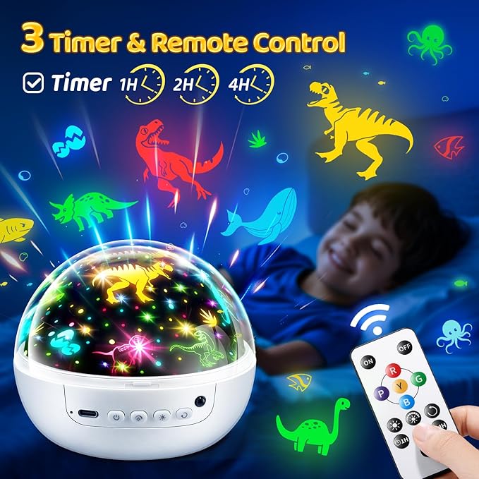 PIKOY Dinosaur Toys Night Light Projector, 93 Lighting Mode Baby Sensory Toys 6-12 Months,360° Rotate Kids Sensory Toys for Autism,Dimmable+Timer+Remote 1 Year Old Boy Gifts 1 Year Old Girl Gifts