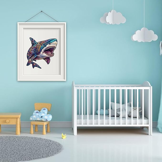 delobil Wooden Puzzles for Adults, Shark Jigsaw Puzzles 200 Pieces, Unique Shape Puzzles with Wooden Box, 11.3 x 11.3 Inches Medium Size Family Game Gift, Fun Challenging Puzzles for Adults and Kids