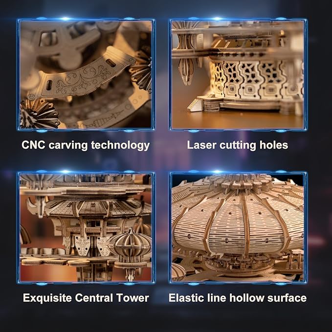 3D Wooden Puzzles for Adults, SkyCity Music Box Model Kit, 600+ Pcs Cityscape Design, Challenging Mechanical DIY Craft, STEM Toy and Unique Gift for All Occasions