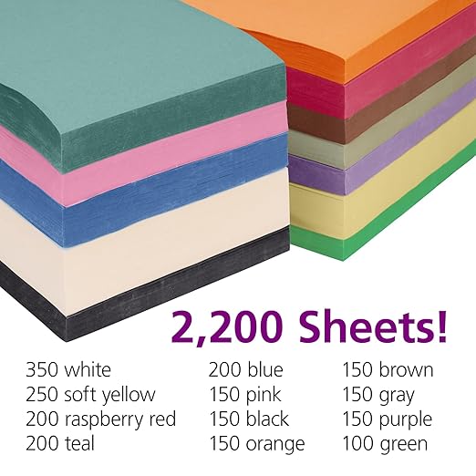 Colorations Lightweight Construction Paper with Organizer - 2200 Sheets - 9" x 12", Assorted Colors, Bulk Arts and Crafts Supplies, Classroom Must Haves
