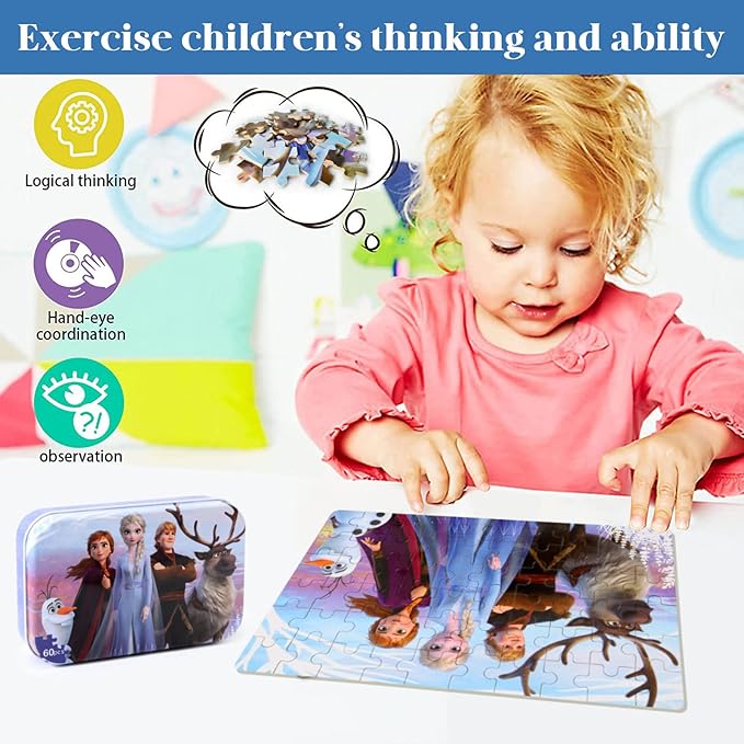 Puzzles for Kids Ages 4-8, 60 Pieces Puzzles for Kids Ages 3-5 in a Metal Box Girls and Boys Learning Educational Jigsaw Puzzle Toys Gifts