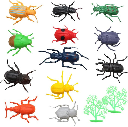 SmilerSmile Animal Assorted Mini Plastic Figures Toy Set, Educational Party Cake Topper, Goody Bag Filler (12pcs Beetle)