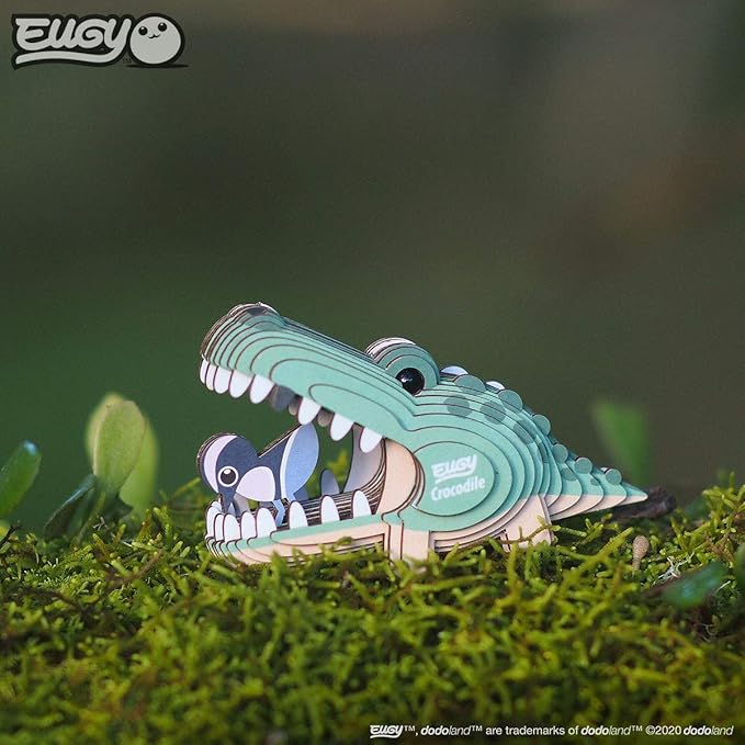 Eugy Crocodile 3D Puzzle - 22 Piece Eco-Friendly Educational Toy Puzzle for Boys, Girls & Kids Ages 6+