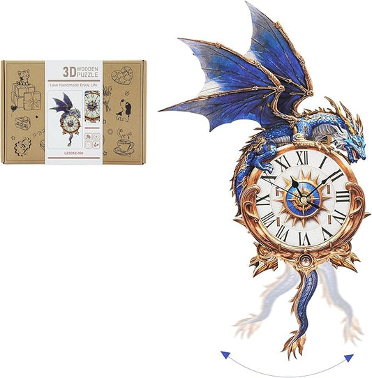 3D Dragon Puzzle Clock - DIY Building Kit for Adults, Roman Numeral Wall Timepiece with Silent Movement, Creative Home Decor & STEM Gift for DIY Enthusiasts
