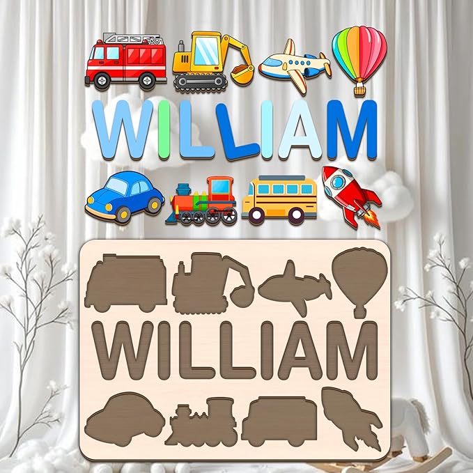 LOVELYPOD Personalized Name Puzzle for Kids, Custom Name Puzzles for Toddlers 1-3 Animal Puzzle, Customized 1st Birthday for Girls & Boys Wooden Toys for Kids, for New Baby - Style 1