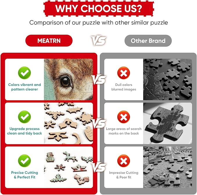 Christmas Deer Wooden Puzzles for Adults - 500 Pcs,13.3"×16.7", Picture Frame Fawn Educational Holiday Puzzle with Special Shapes, Stress Relief Family Game Night & Home Decor