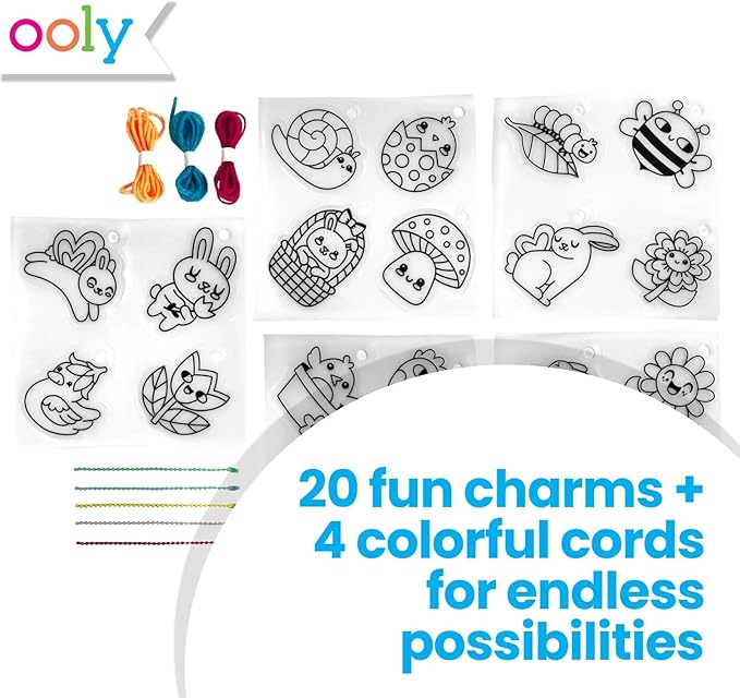 Ooly Shrink-Its 28 PC DIY Shrinking Art Kit That Creates Charms and Tags, Includes 20 Plastic Pre Cut Charms and More No Mess Art for Kids, DIY Gifts for Kids, Ideal Party Favor - Garden PALS