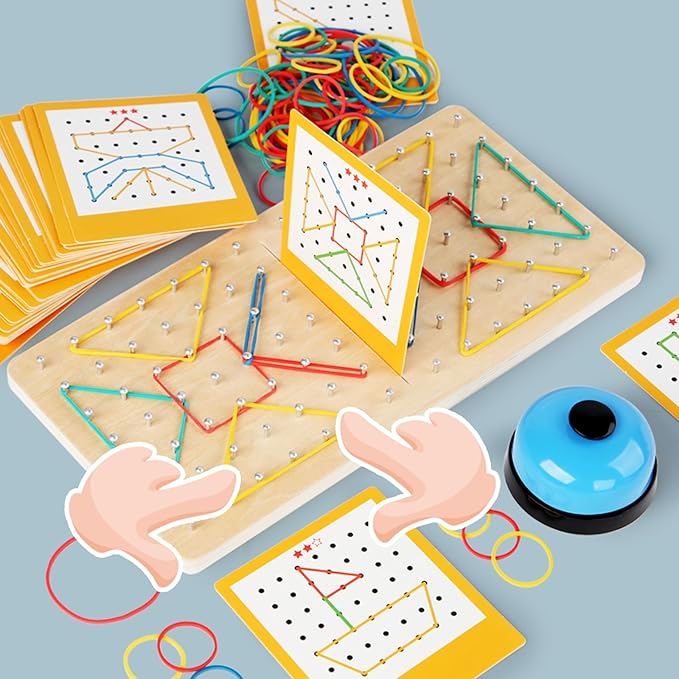 Montessori Geoboard with Rubber Bands | 2-Player Educational Board Game for Kids Ages 3-8 | STEM Math Manipulatives & Fine Motor Skills Toys | Sensory Learning Activity for Preschool, Kindergarten